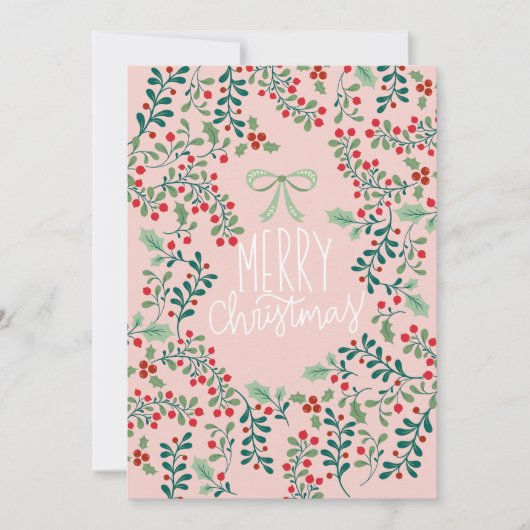 Holly Berries en groen Kerstmis Feestdagenkaart (Voorkant)