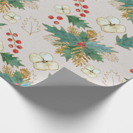 Holly, Berries en kerstRoos Cadeaupapier