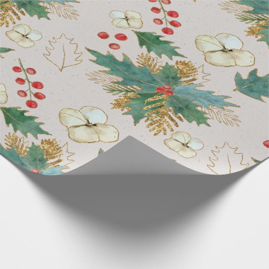 Holly, Berries en kerstRoos Cadeaupapier (Hoek)