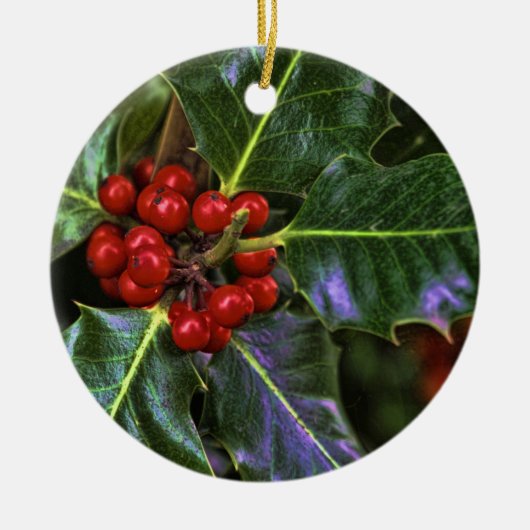 Holly Berries en Leaves Keramisch Ornament (Voorkant)