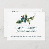 Holly Berries en Pine New Home Holiday Moving Aankondigingskaart (Voorkant / Achterkant)