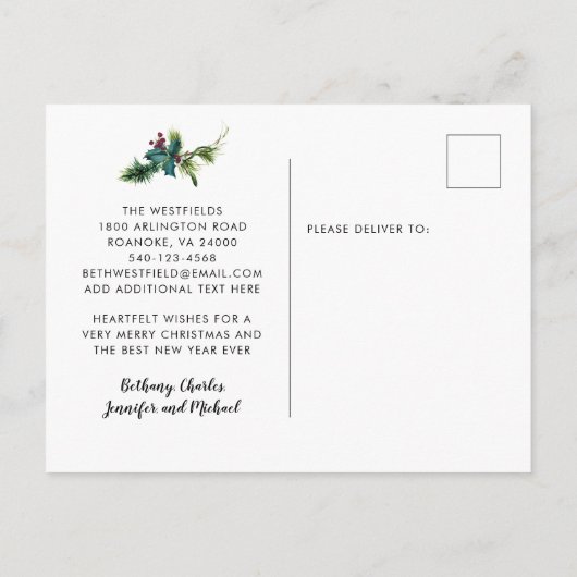 Holly Berries en Pine New Home Holiday Moving Aankondigingskaart (Achterkant)