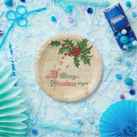  Holly Berries en vrolijk kerstbericht Papieren Bordje (Feest)