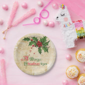  Holly Berries en vrolijk kerstbericht Papieren Bordje (Feest)
