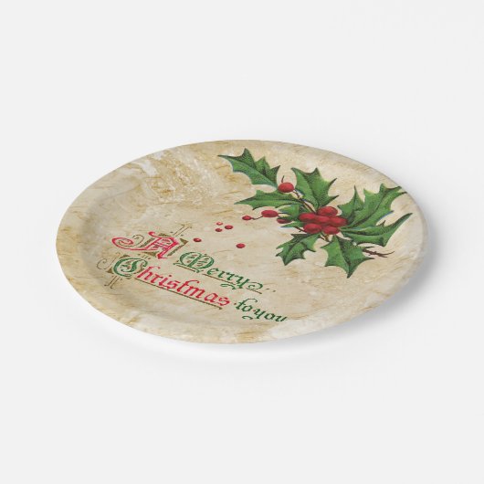  Holly Berries en vrolijk kerstbericht Papieren Bordje (Gekanteld)