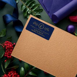 Holly | Berries Faux Gold Monogram Return Address Etiket