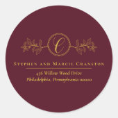 Holly | Berries Faux Gold Monogram Return Address Ronde Sticker (Voorkant)