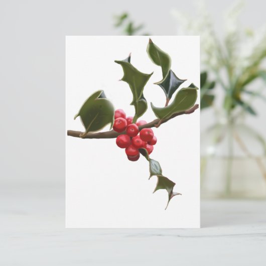 Holly Berries Flat kerstKaart Kaart (Staand voorkant)