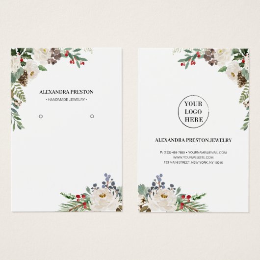 Holly Berries Floral Holiday Earring Display Kaart (Voorkant /achterkant)
