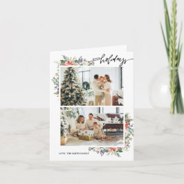Holly Berries & Floral Season's Greetings 3 Foto Feestdagen Kaart