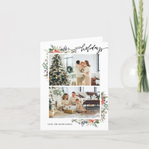 Holly Berries & Floral Season's Greetings 3 Foto Feestdagen Kaart