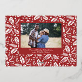 Holly Berries Foto Kerstrood Folie Feestdagenkaart (Achterkant)