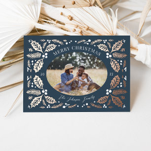  Holly Berries Foto met Kerstmis Blauw Folie Feestdagenkaart