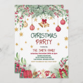 Holly Berries Gold Baubles Stars Kerstfeest Kaart (Voorkant / Achterkant)