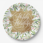 Holly Berries Gold Faux Folie Holiday Paper Bord (Voorkant)
