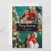 Holly Berries Gold Glitter Merry 2 Foto Feestdagenkaart (Voorkant)