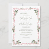 Holly Berries Green Christmas Theme Wedding Kaart (Voorkant)