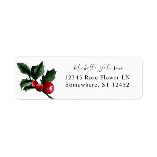 Holly Berries & Greenery Return Address Label (Voorkant)