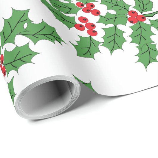 Holly Berries groen Cadeaupapier (Rol Hoek)