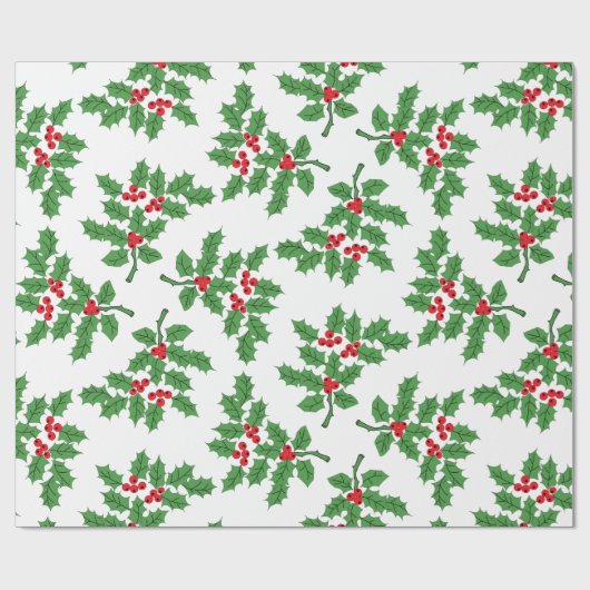 Holly Berries groen Cadeaupapier (Vlak)
