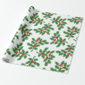 Holly Berries groen Cadeaupapier (Uitgerold)