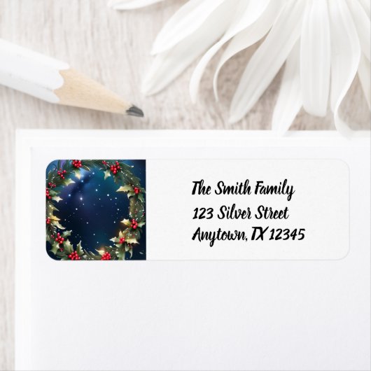 Holly Berries Hemelse Winter Kerstkrans Etiket (Insitu)