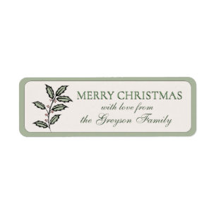 Holly Berries Holiday Green Border Ronde Corner Etiket