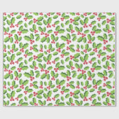 Holly Berries Holly Leaves Mistletoe Holiday Cadeaupapier (Vlak)
