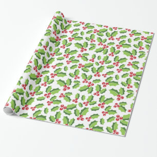 Holly Berries Holly Leaves Mistletoe Holiday Cadeaupapier