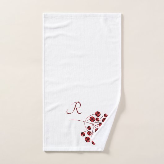 Holly Berries in Red en Black Buffalo Pset Bad Handdoek (Handdoek)