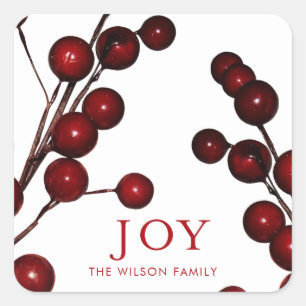 Holly Berries Joy Kerstfeestdag Vierkante Sticker