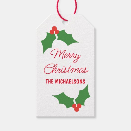 Holly Berries Kerst Cadeaulabel (Voorkant)