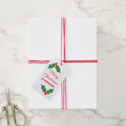 Holly Berries Kerst Cadeaulabel (Met Touw)