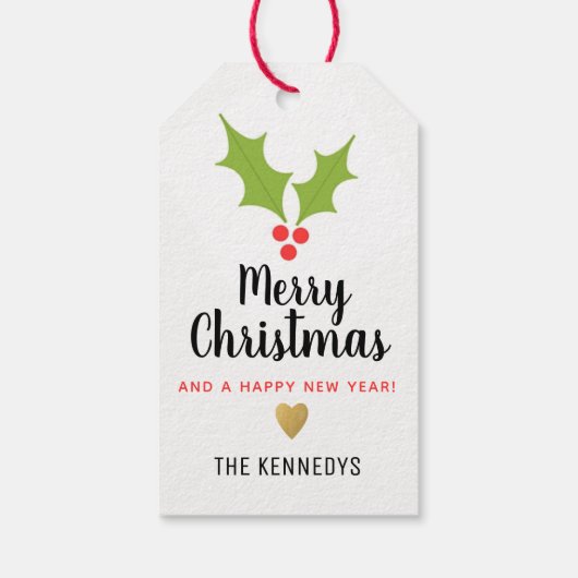 Holly Berries Kerst Cadeaulabel (Achterkant)