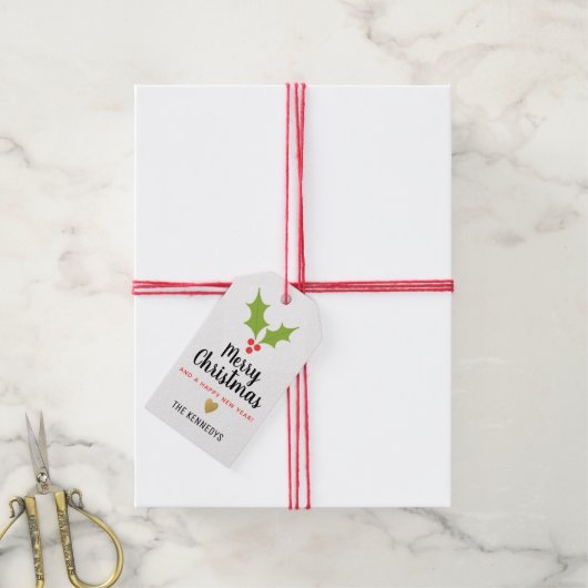 Holly Berries Kerst Cadeaulabel (Met Touw)