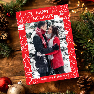 Holly Berries Kerst CUSTOM FOTO Feestdagenkaart