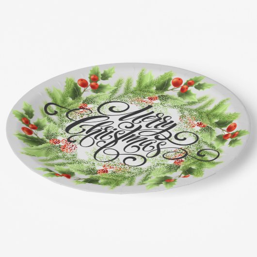 Holly Berries Kerst Papieren Bordje (Gekanteld)