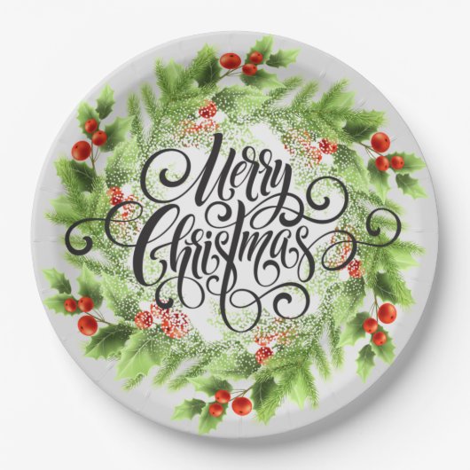 Holly Berries Kerst Papieren Bordje (Voorkant)