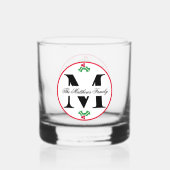 Holly Berries Kerst Vakantie Monogram Familie Whisky Glas (Voorkant)
