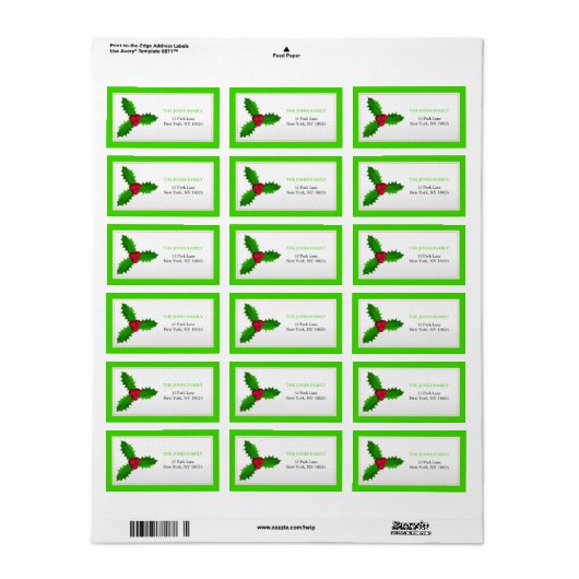 Holly Berries - kerstadresetiketten Etiket (Full Sheet)