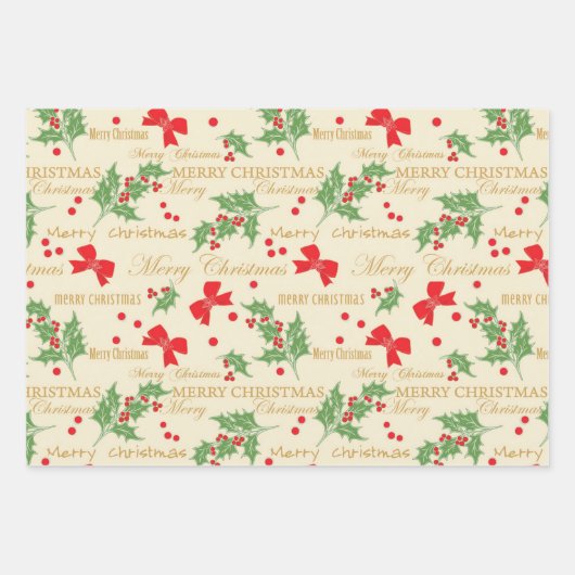 Holly Berries Kerstdecoratie Inpakpapier Vel (Voorkant)