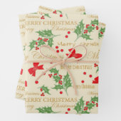 Holly Berries Kerstdecoratie Inpakpapier Vel (In situ)