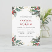 Holly Berries kerstfeest bruiloft repesal Dinner Kaart (Staand voorkant)