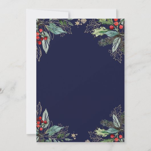 Holly Berries kerstfeest bruiloft repesal Dinner Kaart (Achterkant)