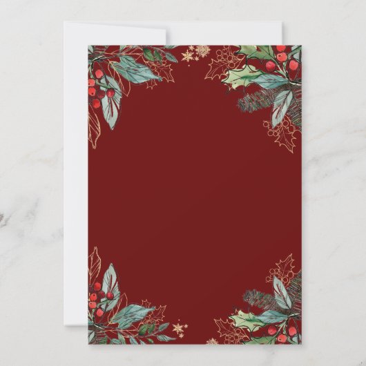 Holly Berries kerstfeest bruiloft repesal Dinner Kaart (Achterkant)