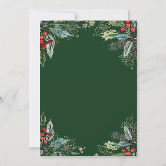 Holly Berries kerstfeest bruiloft repesal Dinner Kaart (Achterkant)