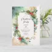 Holly & Berries kerstfeest uitnodiging (Staand voorkant)