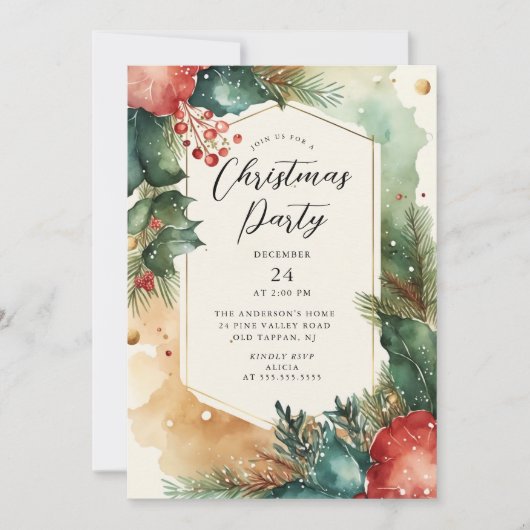 Holly & Berries kerstfeest uitnodiging (Voorkant)