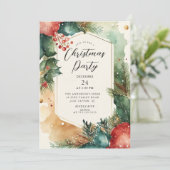 Holly & Berries kerstfeest uitnodiging (Staand voorkant)