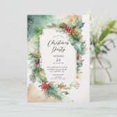 Holly & Berries kerstfeest uitnodiging (Staand voorkant)